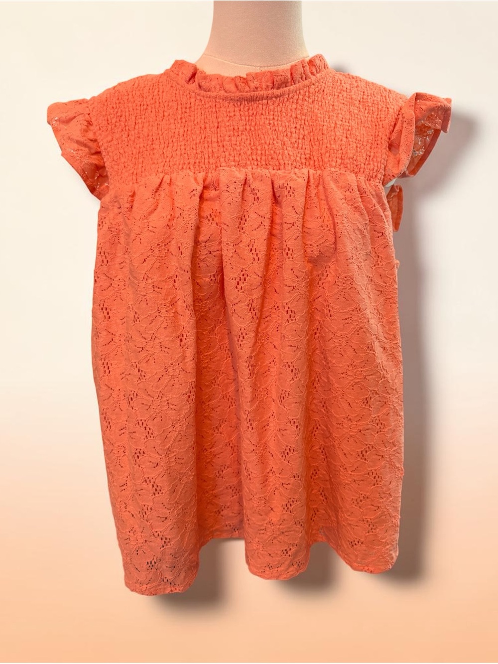 Vici Coral Lace Ruffle Sleeve Blouse